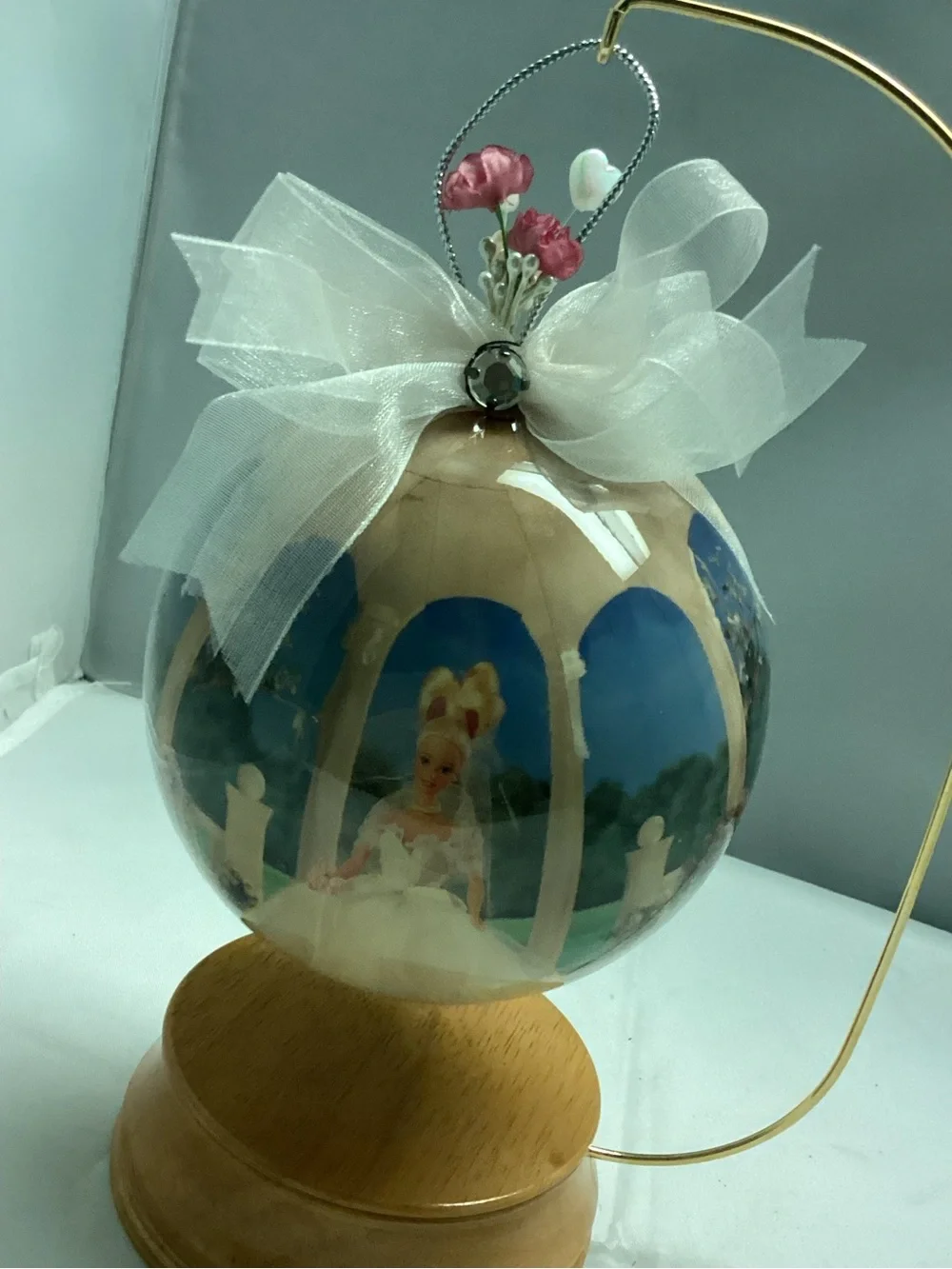 Barbie Dream Bride Pink Decoupage Ornament 4” with Wooden Stand